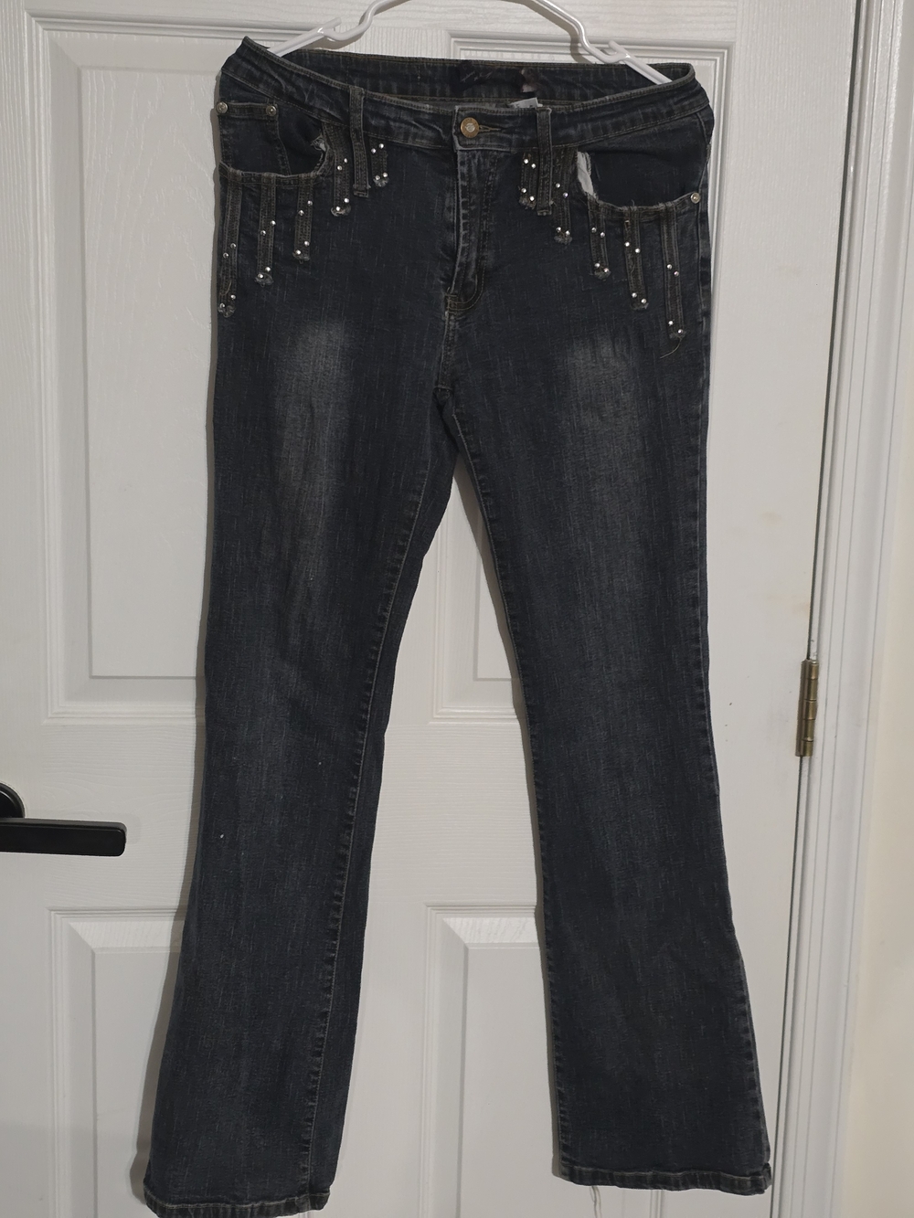 Embellished Boot-Cut Jeans in Dark Gray